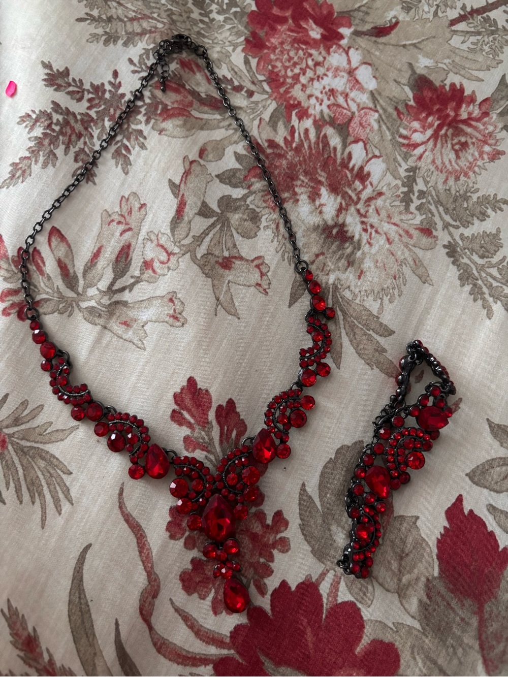 Red Crystal Statement Necklace and Bracelet Set